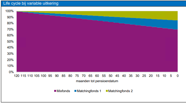 Life cycle bij voorsorteren op vast pensioen